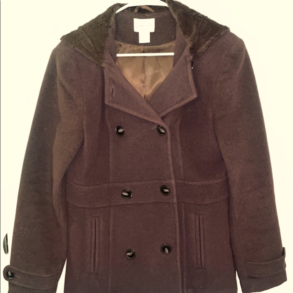 Saint Johns Bay Women’s Brown Wool, Cashmere, and Nylon Peacoat Size Small